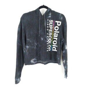 Polaroid Cropped Hoodie Sweatshirt Womens M Acid Washed Gray‎ Grunge Streetwear